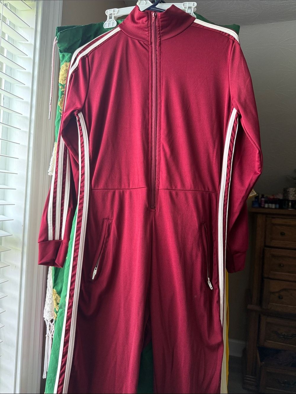 SHEIN Maroon Track Jumpsuit with White Stripes